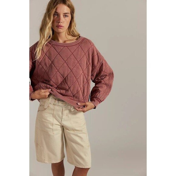 Free People We The Free Mirage Pullover Sweatshirt Top Diamond Quilted S 283932 - Picture 1 of 9